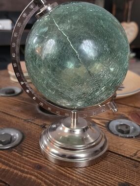 Decorative Crackle Glass Globe on Silver Stand - Seafoam Green